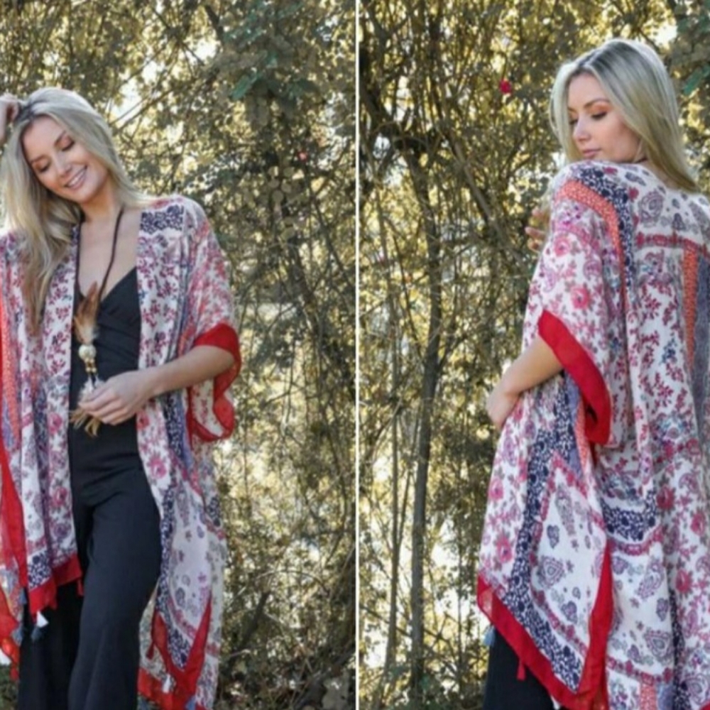 Bohemian Kimono Swim Coverup Pink Multi NWOT